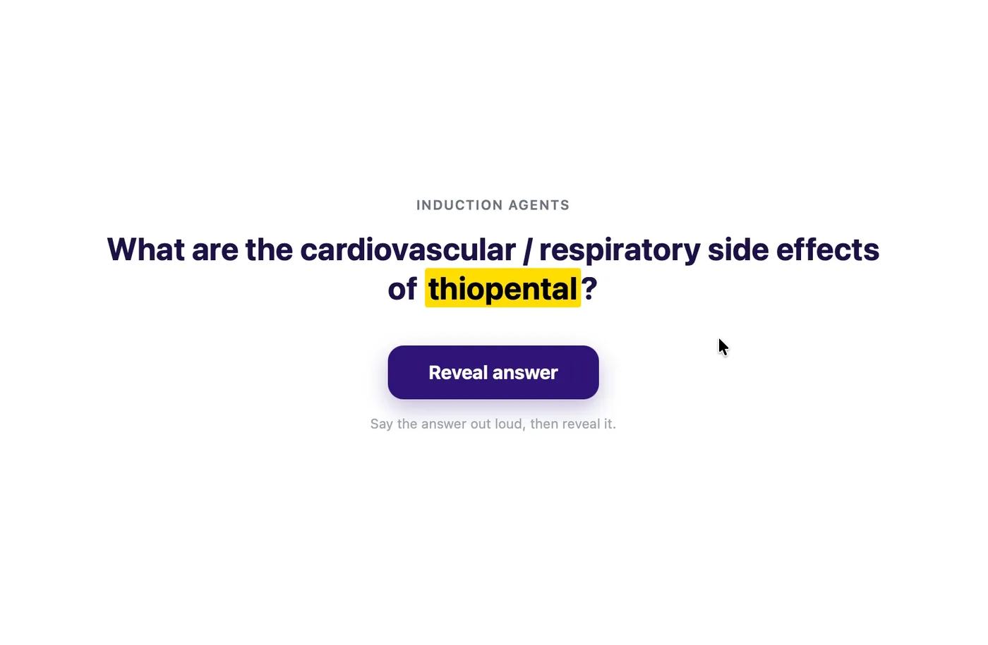 Quiz mode showing a question with a Reveal answer button